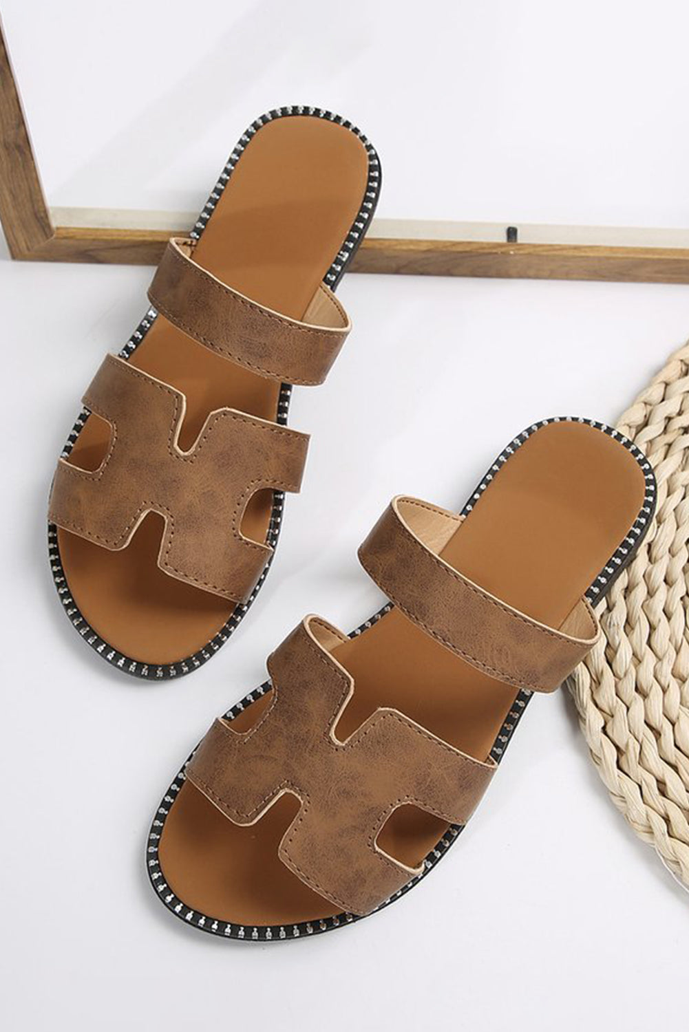 Brown Leather H Band Flat Sandels