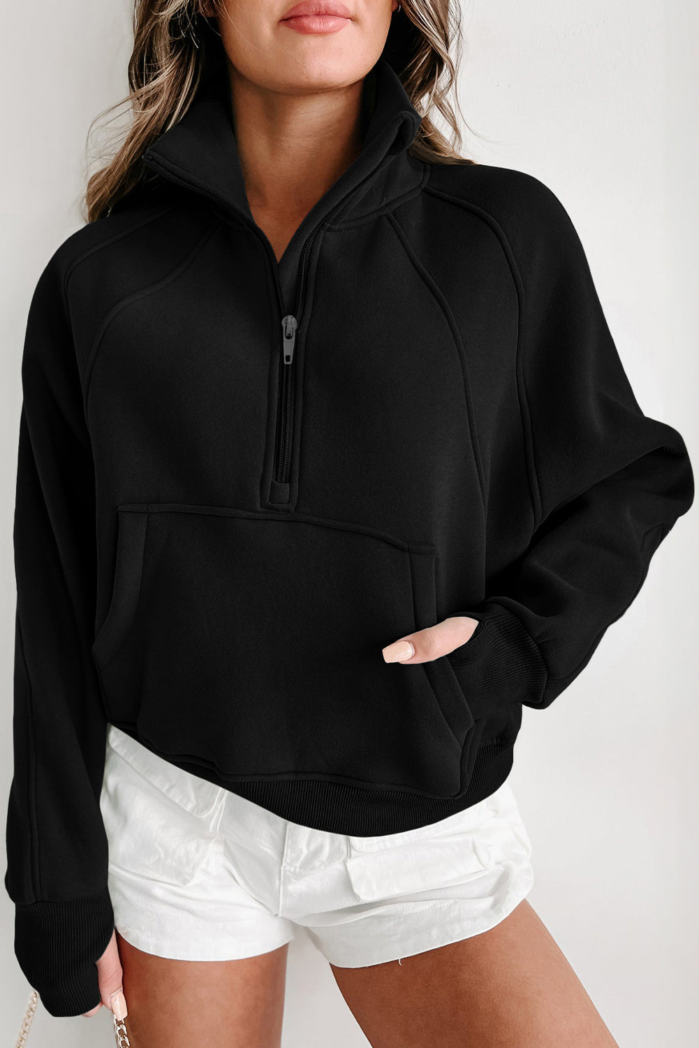 Zip Up Thumbhole Sleeve Sweatshirt