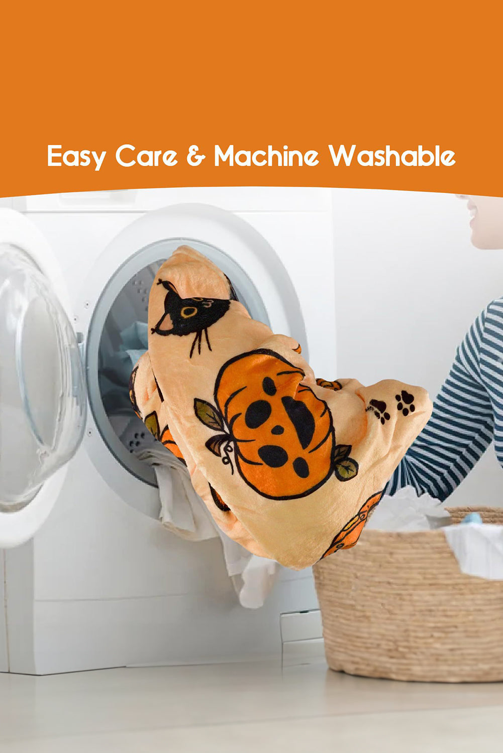 Russet Orange Halloween Pumpkin Print Fleece Blanket