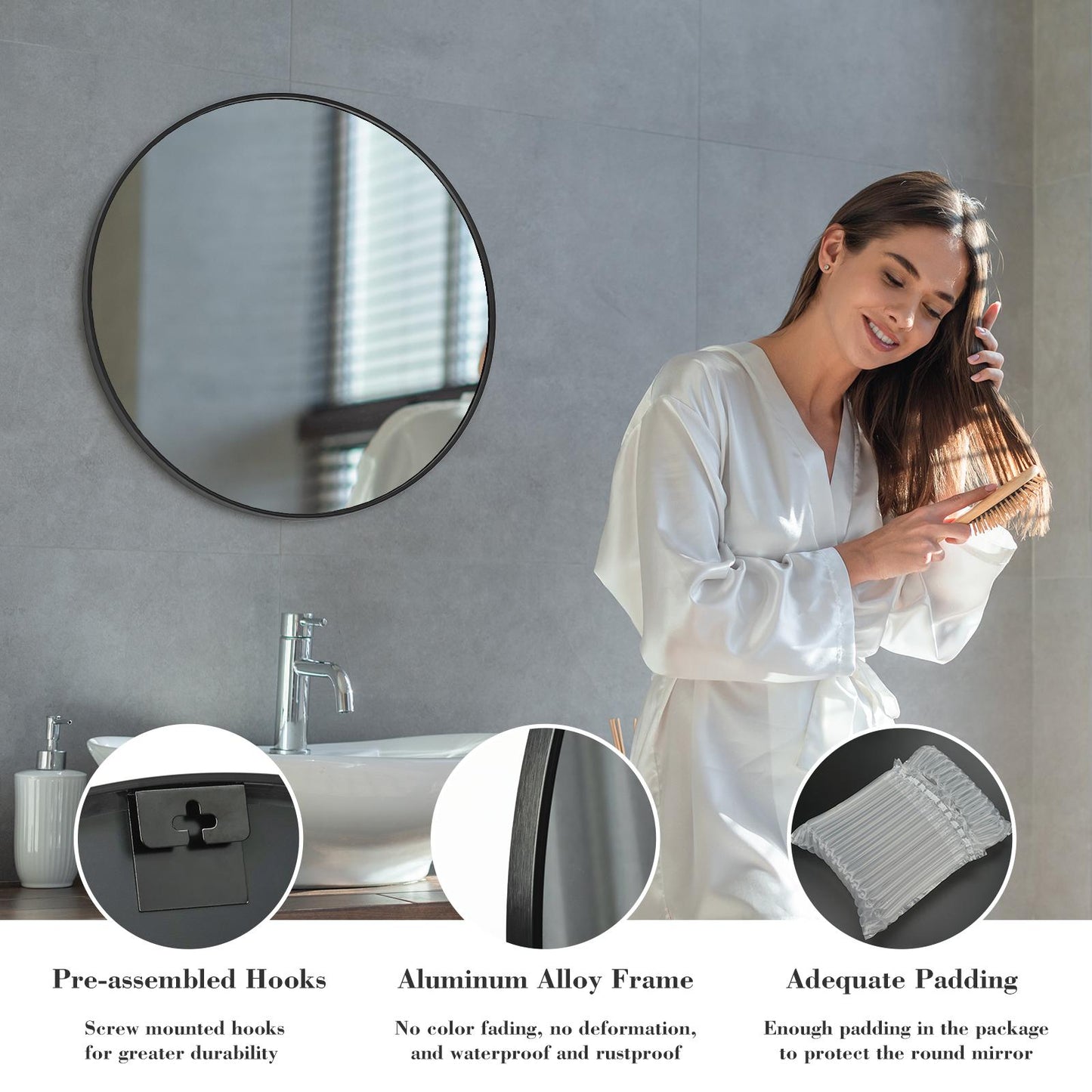 24" Black Round Wall Mirror