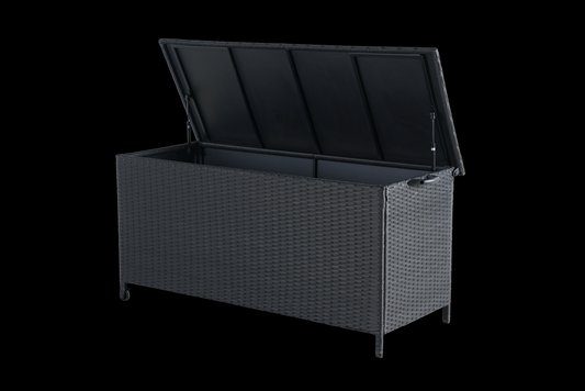 Black Iron Rattan Storage Bench
