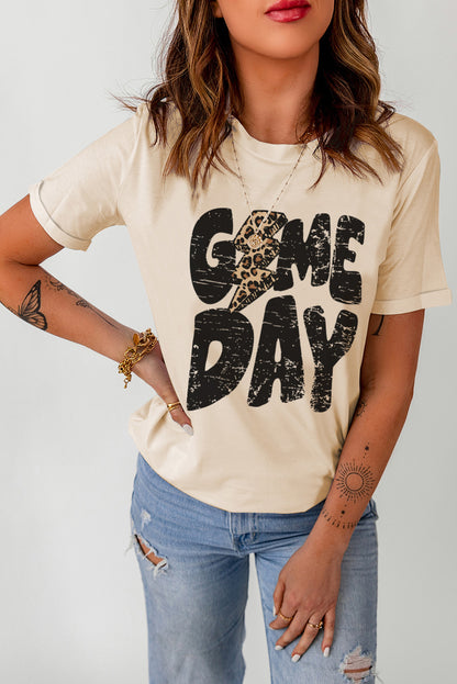 Khaki Game Day Football Season Casual Graphic T Shirt