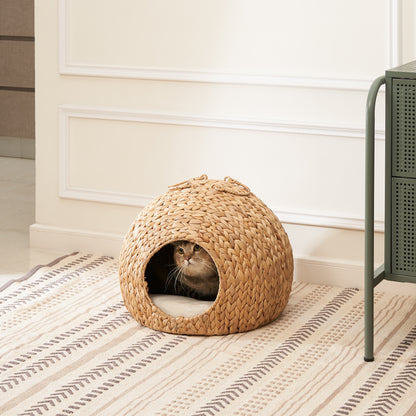 Woven Round Cat Bed Cave w/ Handles