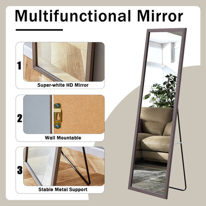 Gray Solid Wood Frame Full-Length Mirror