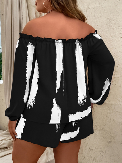 Black & White Off the Shoulder Top & Shorts 2-PC Set