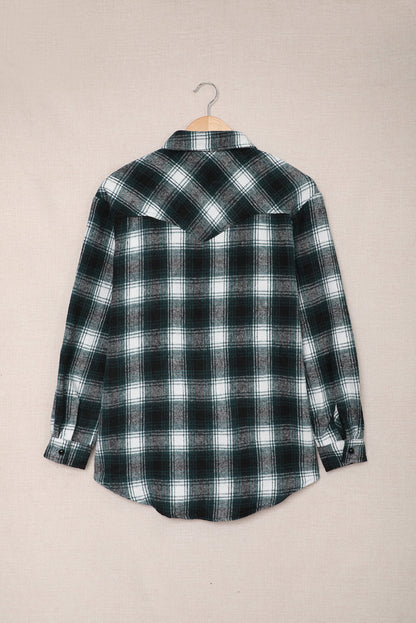 Button Up Collared Flannel Shirt Shacket with Flap Pockets