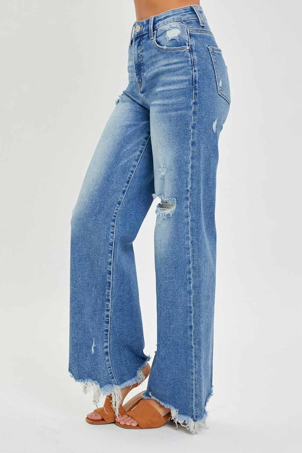 Full Size High Rise Frayed Hem Wide Leg Jeans