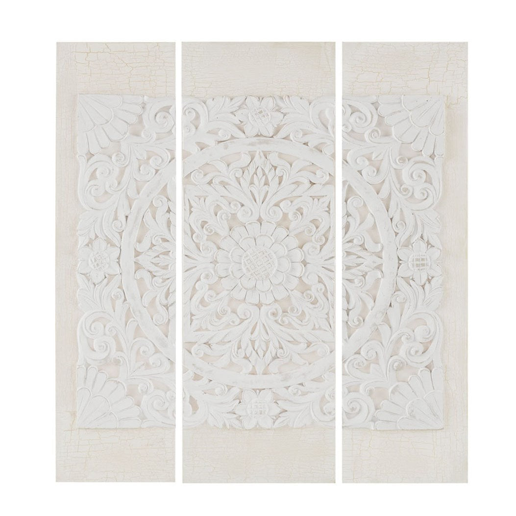 Off White Wood Triptych Dimensional Resin Canvas Wall Art Set