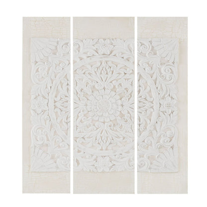 Off White Wood Triptych Dimensional Resin Canvas Wall Art Set