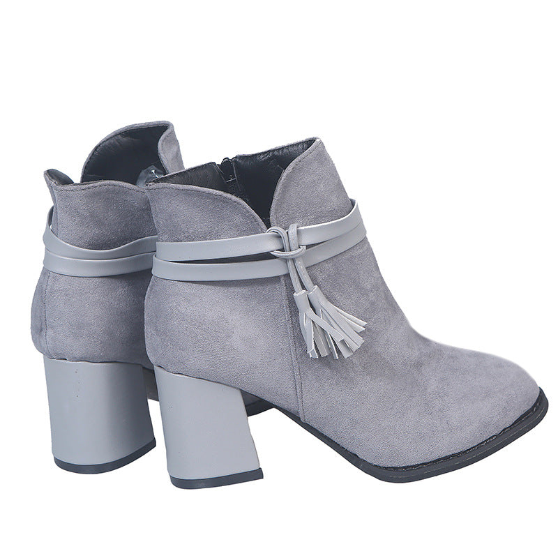 Round Toe Belt Buckle Thick Heel Boots