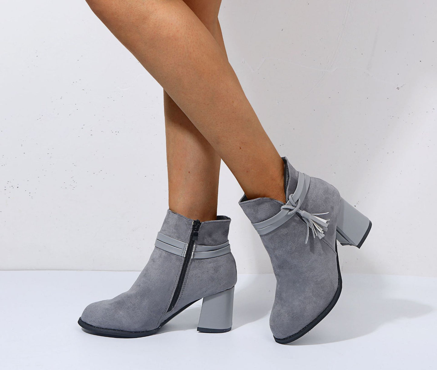 Round Toe Belt Buckle Thick Heel Boots