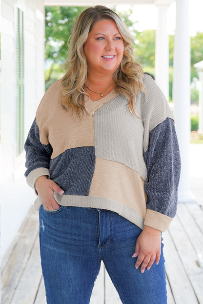 Ashleigh Blue Colorblock Patchwork Plus Size Top