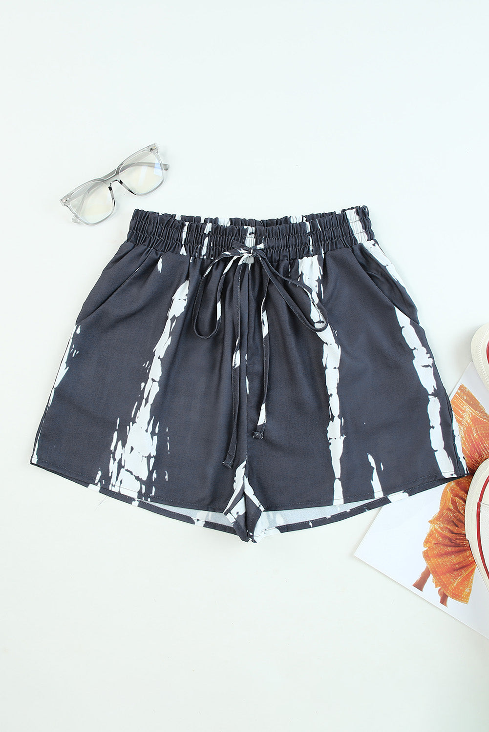 Gray Casual Tie Dye Drawstring Shorts