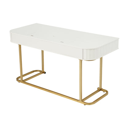 White & Gold Mid-Century Modern Curved Desk