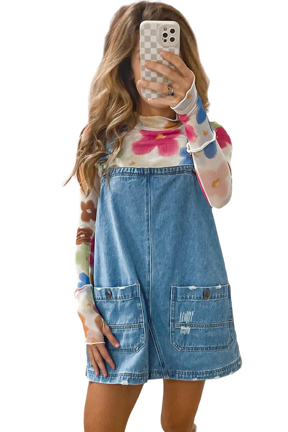 Dusk Blue Pocket Adjustable Straps Denim Overall Dress