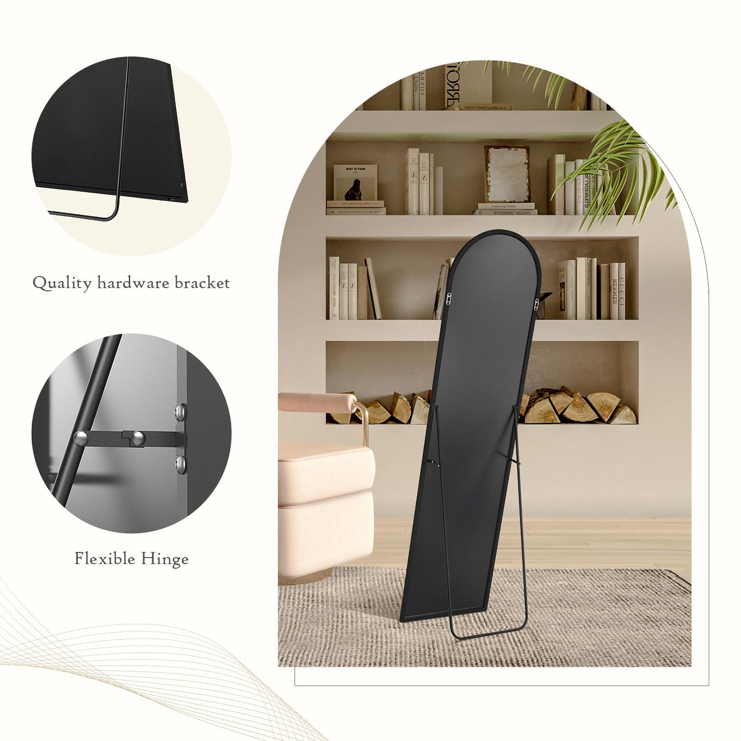 Black Arched Full Length Floor Mirror 16"x59"