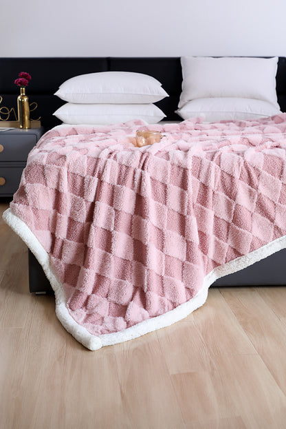 Pink Soft Diamond Pattern Plush Blanket