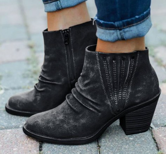 Thick Heel Zip Up Ankle Boots