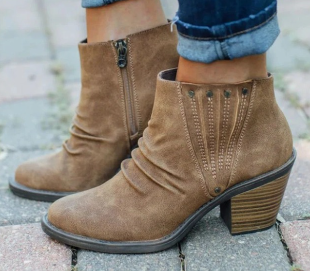 Thick Heel Zip Up Ankle Boots