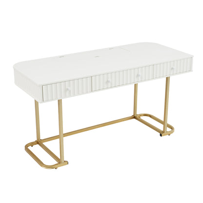 White & Gold Mid-Century Modern Curved Desk