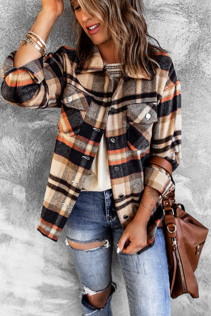 Plaid Button Front Pocket Shirt Shacket