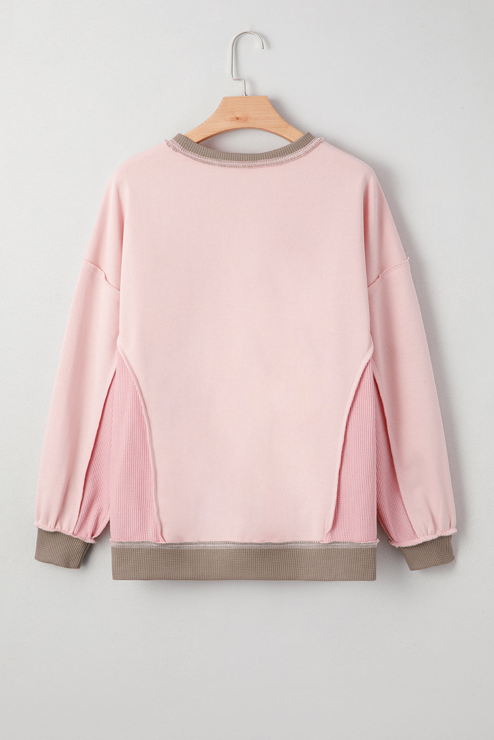Light Pink Colorblock Waffle Patchwork Oversize Sweatshirt
