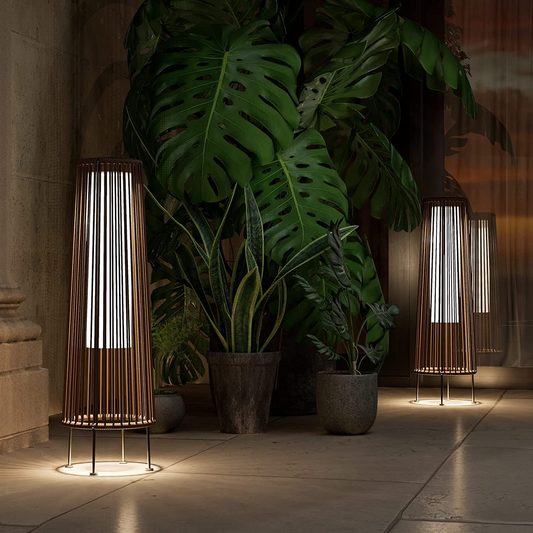 2-Pack Dark Brown Outdoor Wicker Floor Solar Lamps