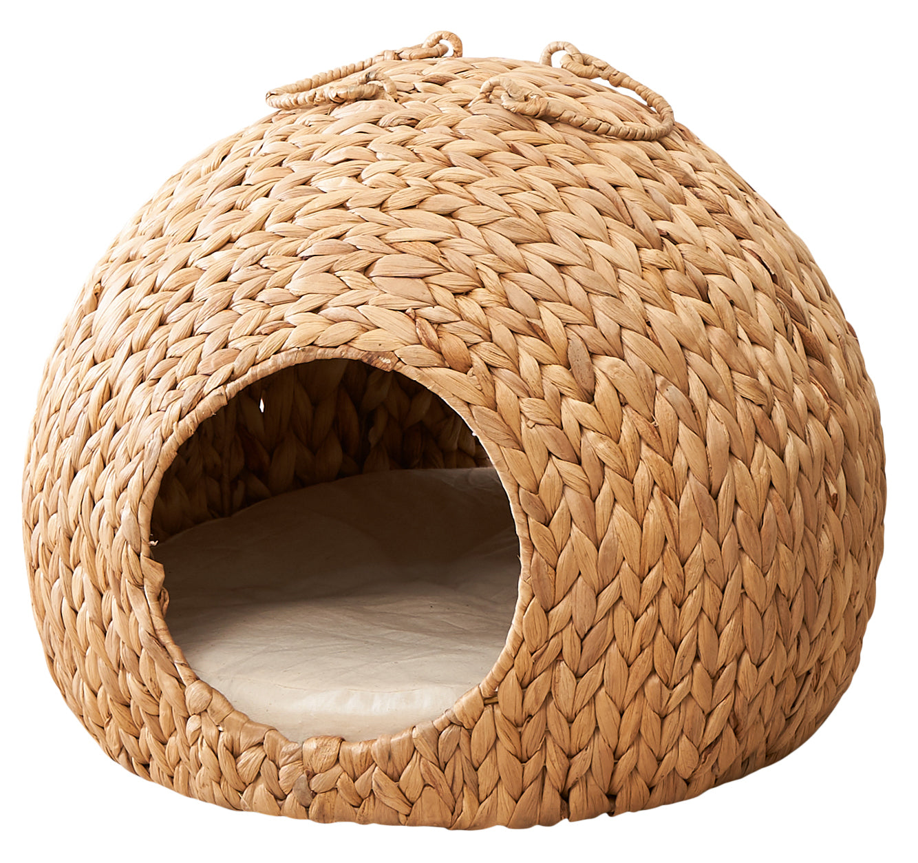 Woven Round Cat Bed Cave w/ Handles