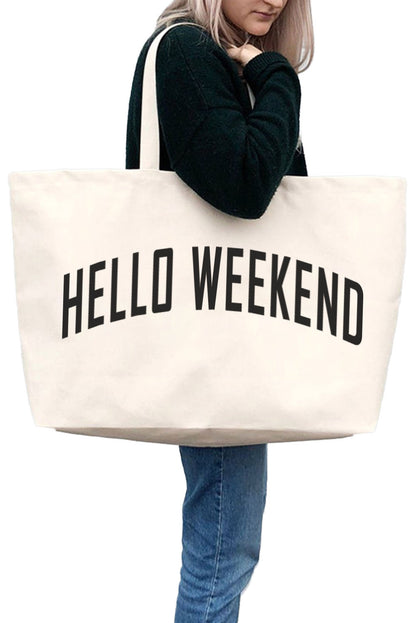 Bolso de hombro grande HELLO WEEKEND de lona blanca