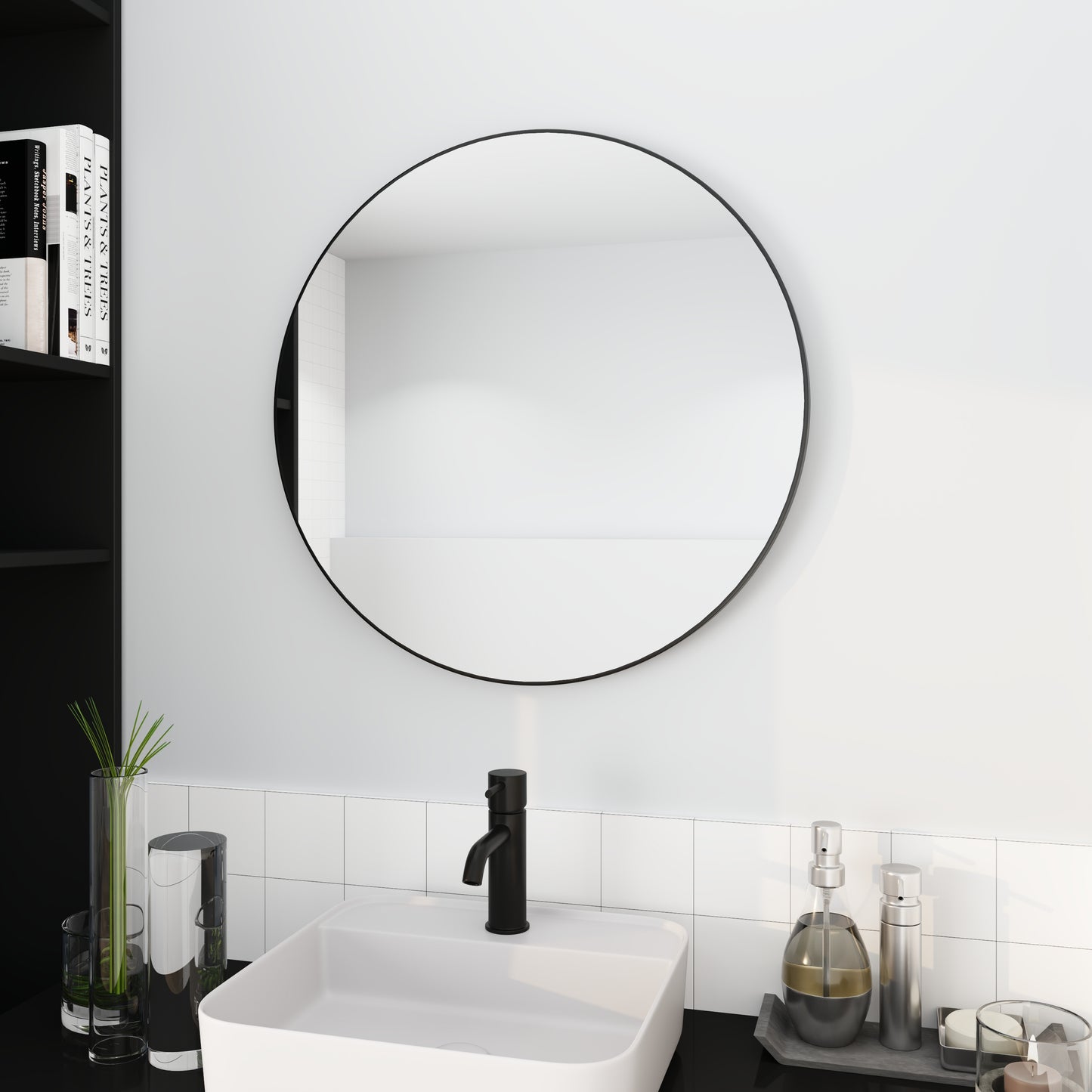 Large Round Black Circular Mirror