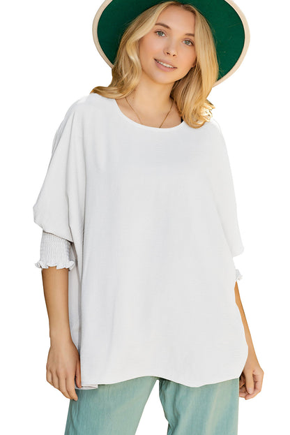 Blusa informal lisa con mangas de murciélago y puños fruncidos albaricoque