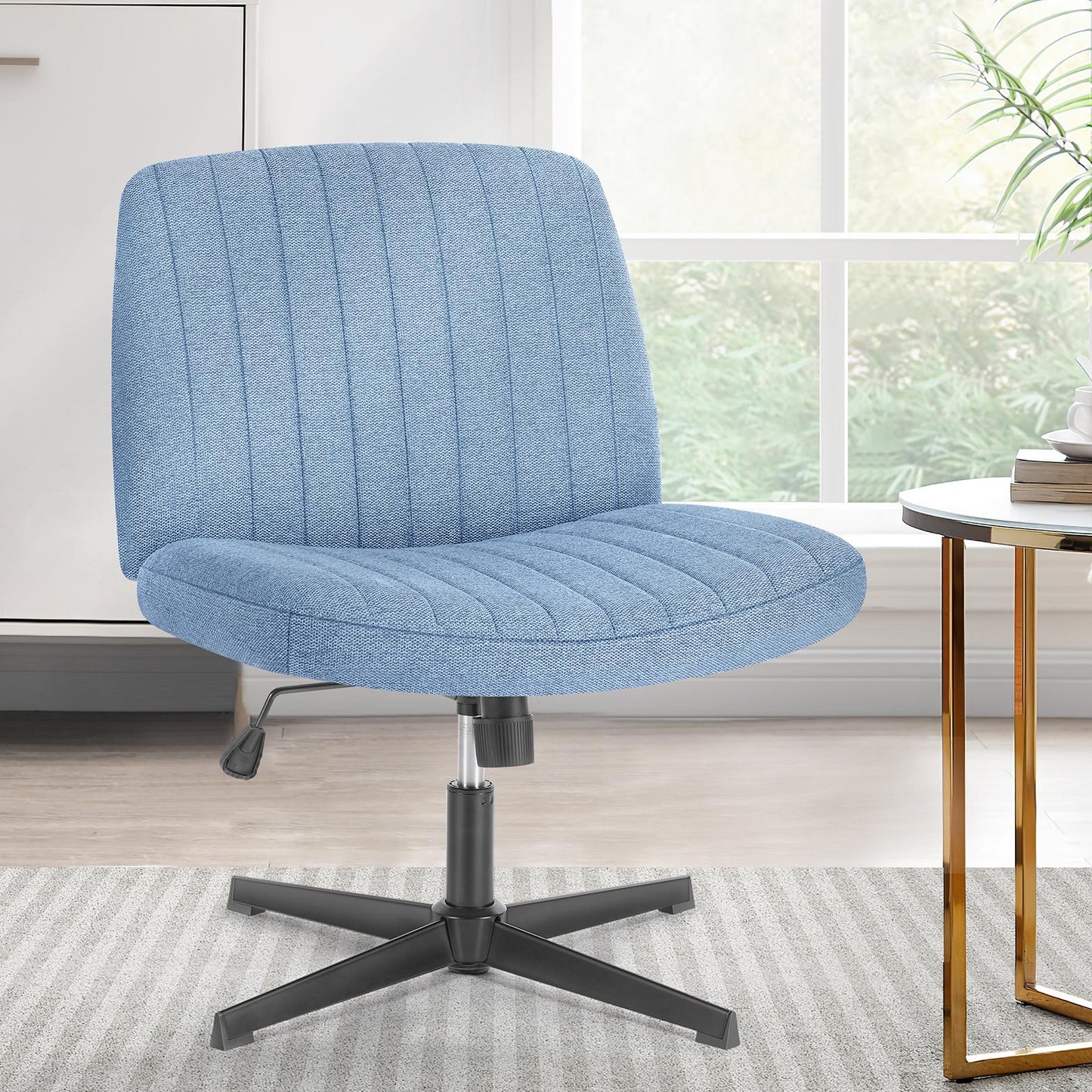 Blue Wide Armless Swivel Home Office Chair