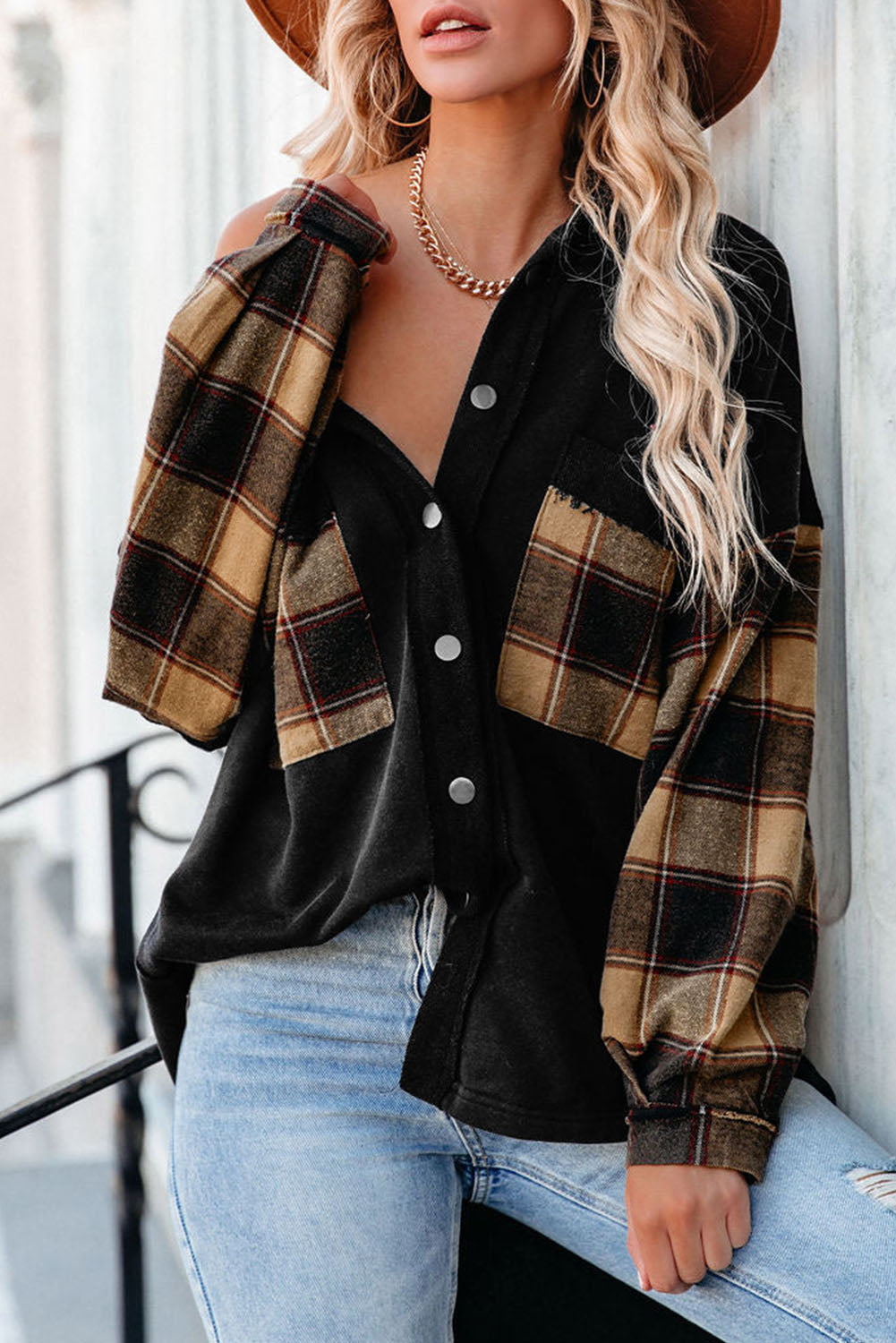 Plaid Patchwork Oversized Shacket