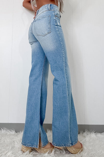 Myosotis Ripped High Rise Slit Wide Leg Jeans