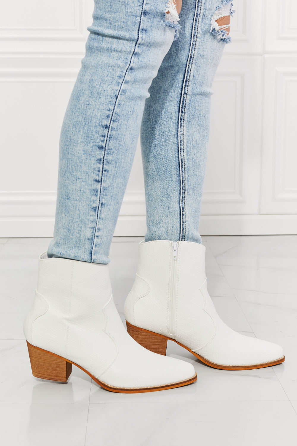 White Faux Leather Western Ankle Boots