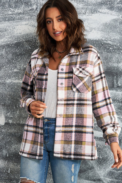 Plaid Button Front Pocket Shirt Shacket