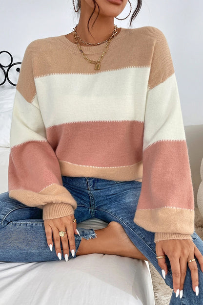 Dusty Pink Color Block Drop Shoulder Sweater