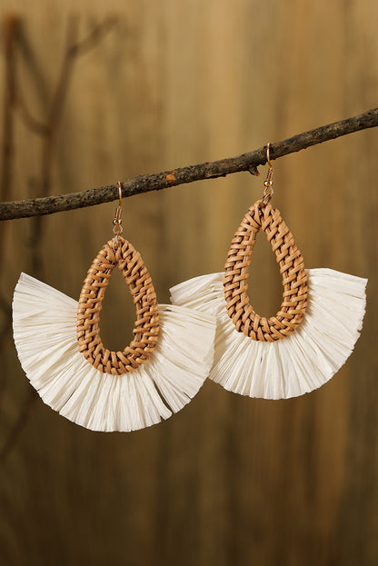 Pendientes colgantes tejidos en semicírculo bohemio beige