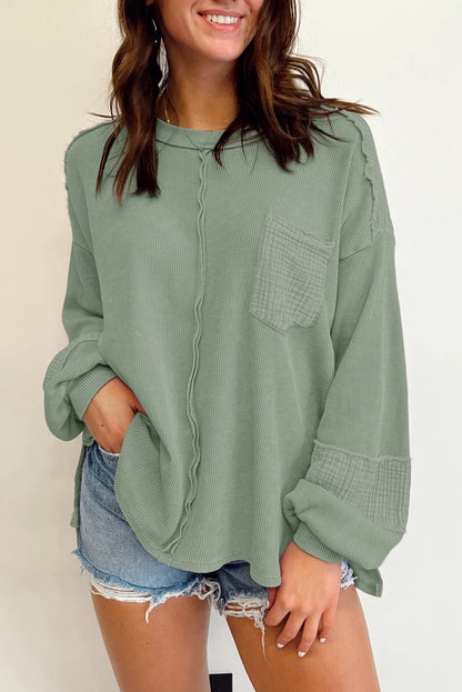 Crinkle Patchwork Long Sleeve Top