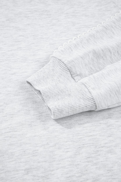 Light Grey Lace Patchwork Raglan Sleeve Crew Neck Sweatshirt