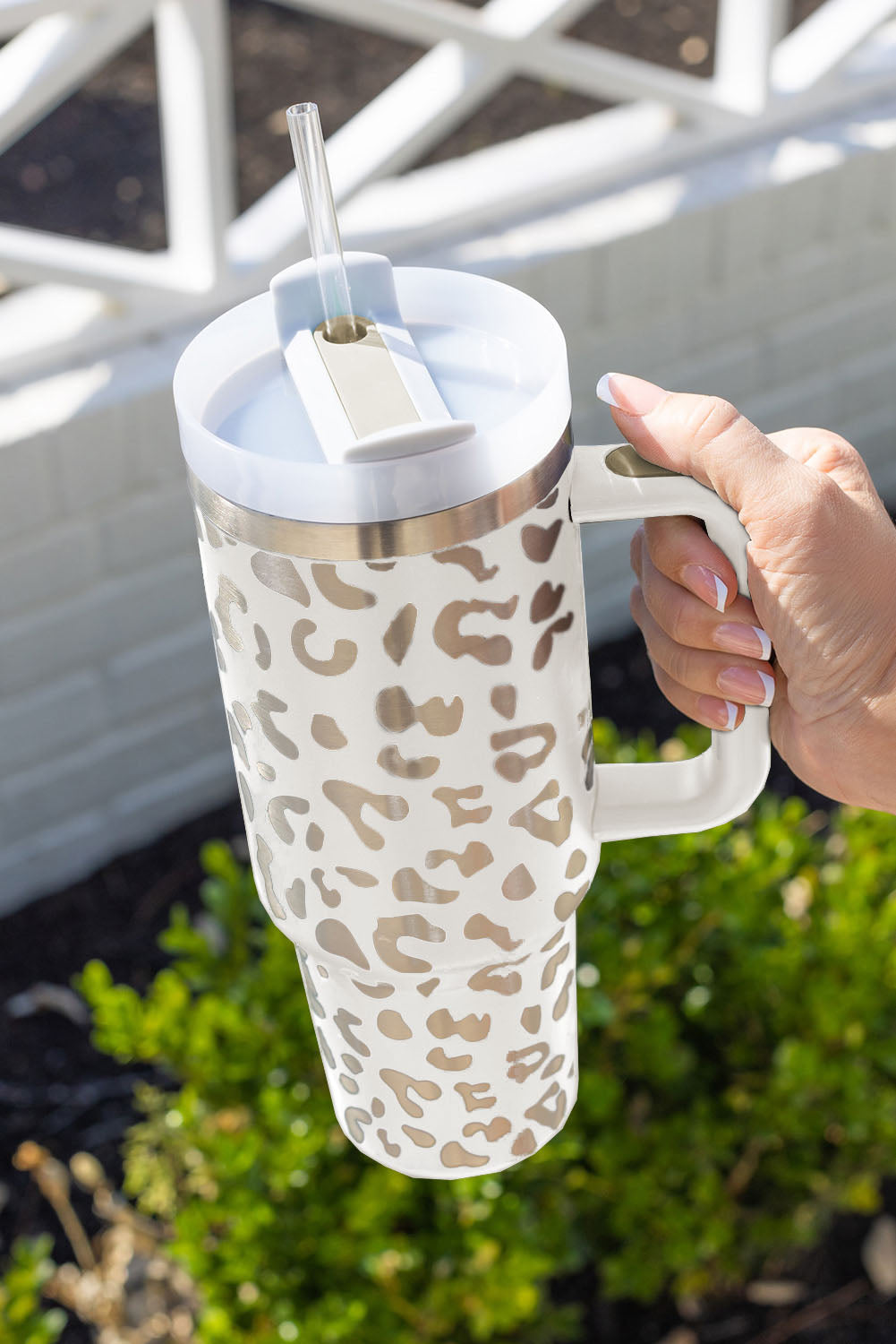 Taza portátil rosada del vaso del leopardo del acero inoxidable 40oz con la manija