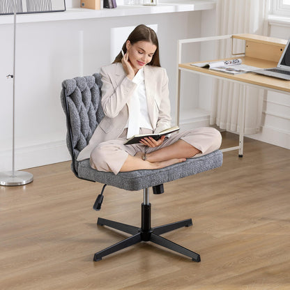 Grey Wide Ergonomic Armless Office Chair w/ No Wheels