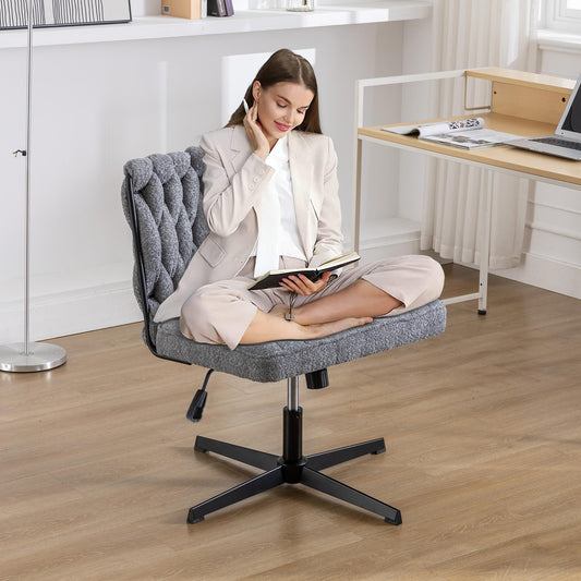Grey Wide Ergonomic Armless Office Chair w/ No Wheels