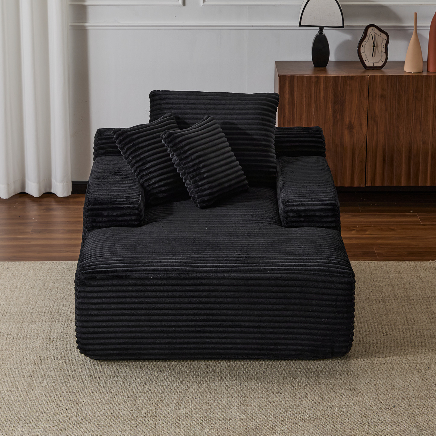 Black Corduroy Plush Oversized Chaise Lounge Chair