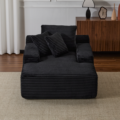 Black Corduroy Plush Oversized Chaise Lounge Chair