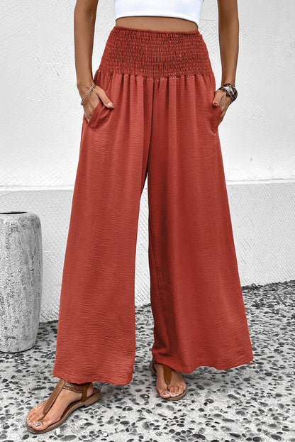 Pantalones de playa de talle alto con bolsillos fruncidos negros