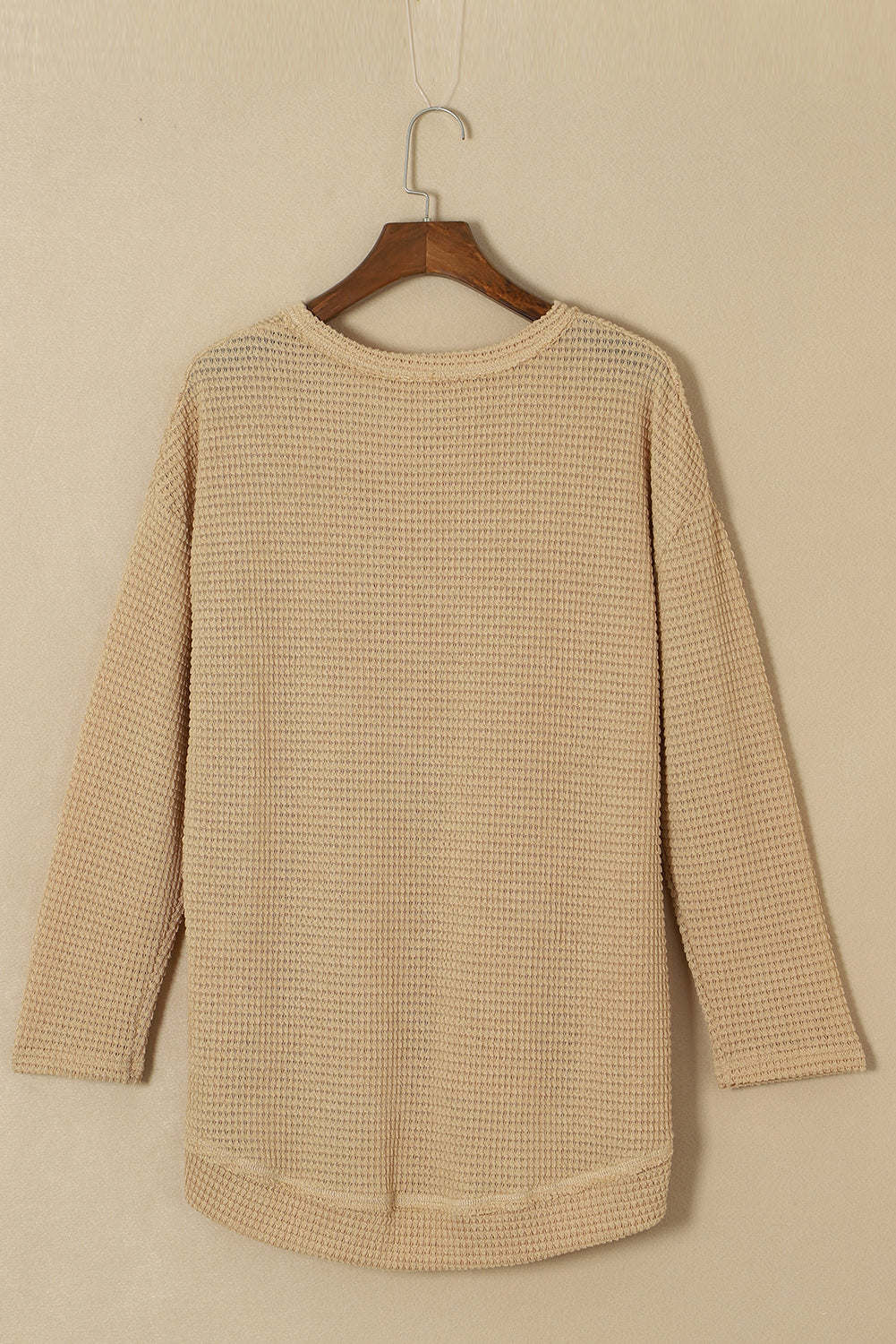 Waffle Knit Drop Sleeve High Slits Oversized Top