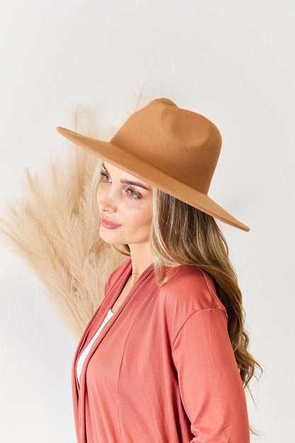 Khaki Flat Brim Fedora Hat