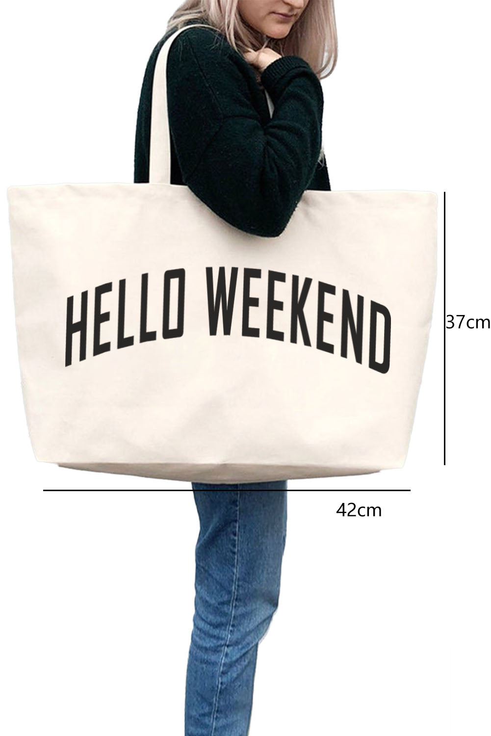 Bolso de hombro grande HELLO WEEKEND de lona blanca