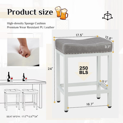 Set of 2 Grey Saddle Bar Stool Kitchen Stools